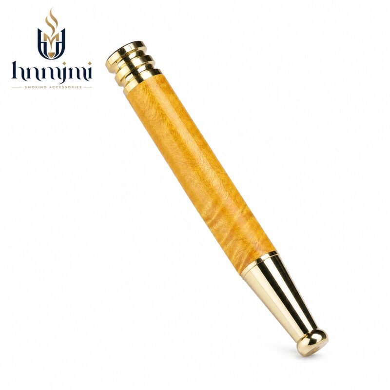 Hnmjmi Golden Wood Cigarette Filter Holder - Dual Filtration, Reusable, Gold Metal Accents