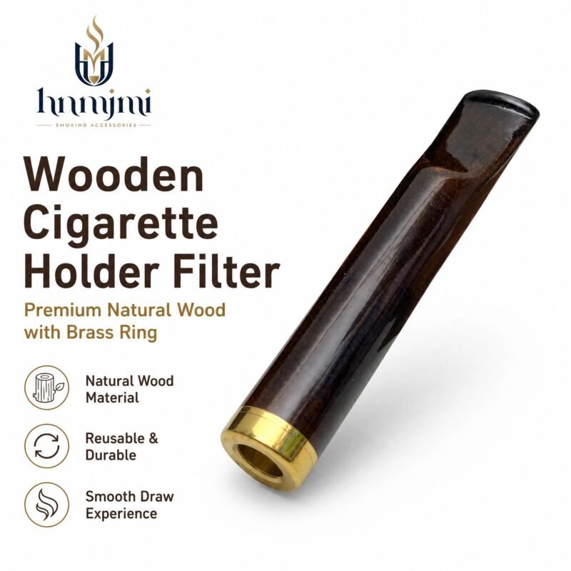 Wooden Cigarette Holder Filter - Natural Wood, Brass Ring, Reusable, Smooth Mouthfeel