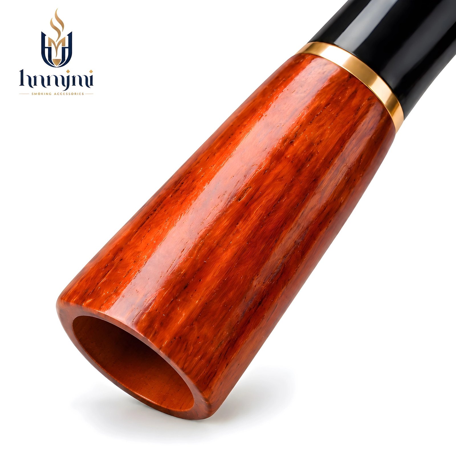 hnmjmi Solid Wood Cigar Holder - Natural Wood, Black & Gold, Smooth Draw, Portable
