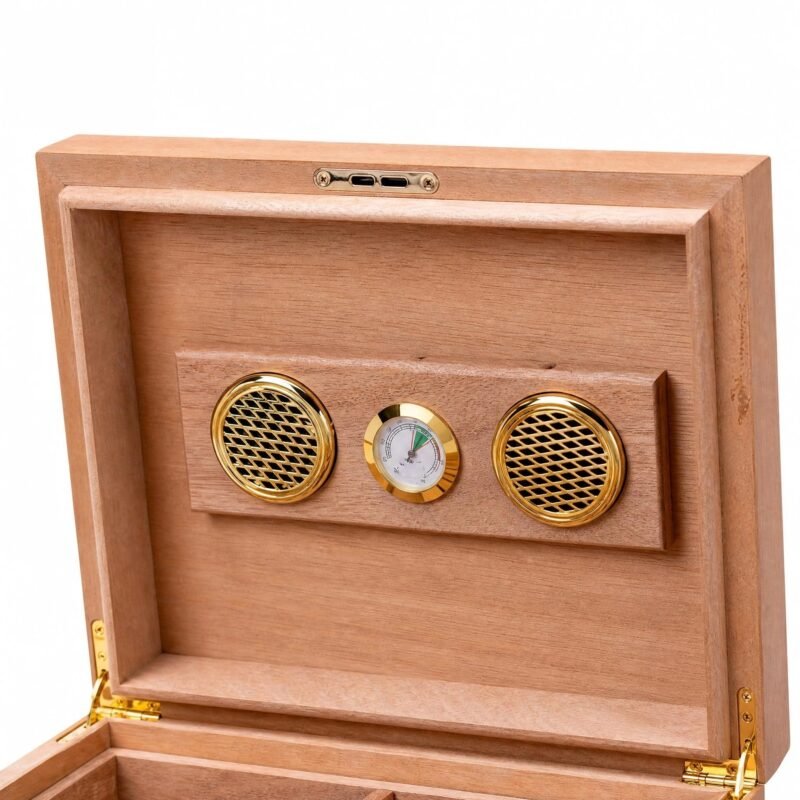Cedar Wood Cigar Humidor Box - 2-Tier, Lockable, Hygrometer & Dual Humidifiers, Spanish Cedar Lined