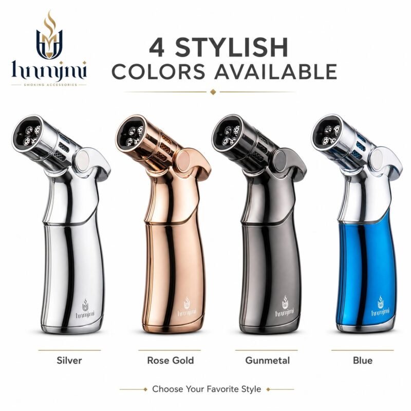 hnmjmi Triple Jet Torch Cigar Lighter - Windproof, Refillable, Adjustable Flame, 4 Colors