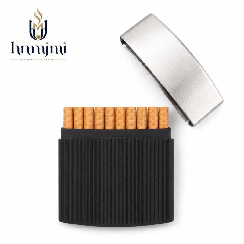 Premium Metal Cigarette Case - Brushed Steel, Silicone Grip, Holds 10 Cigarettes, Slim Design