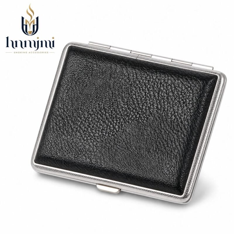 Premium Leather Cigarette Case - Metal Frame, Holds 14 Cigarettes, Sleek Business Style