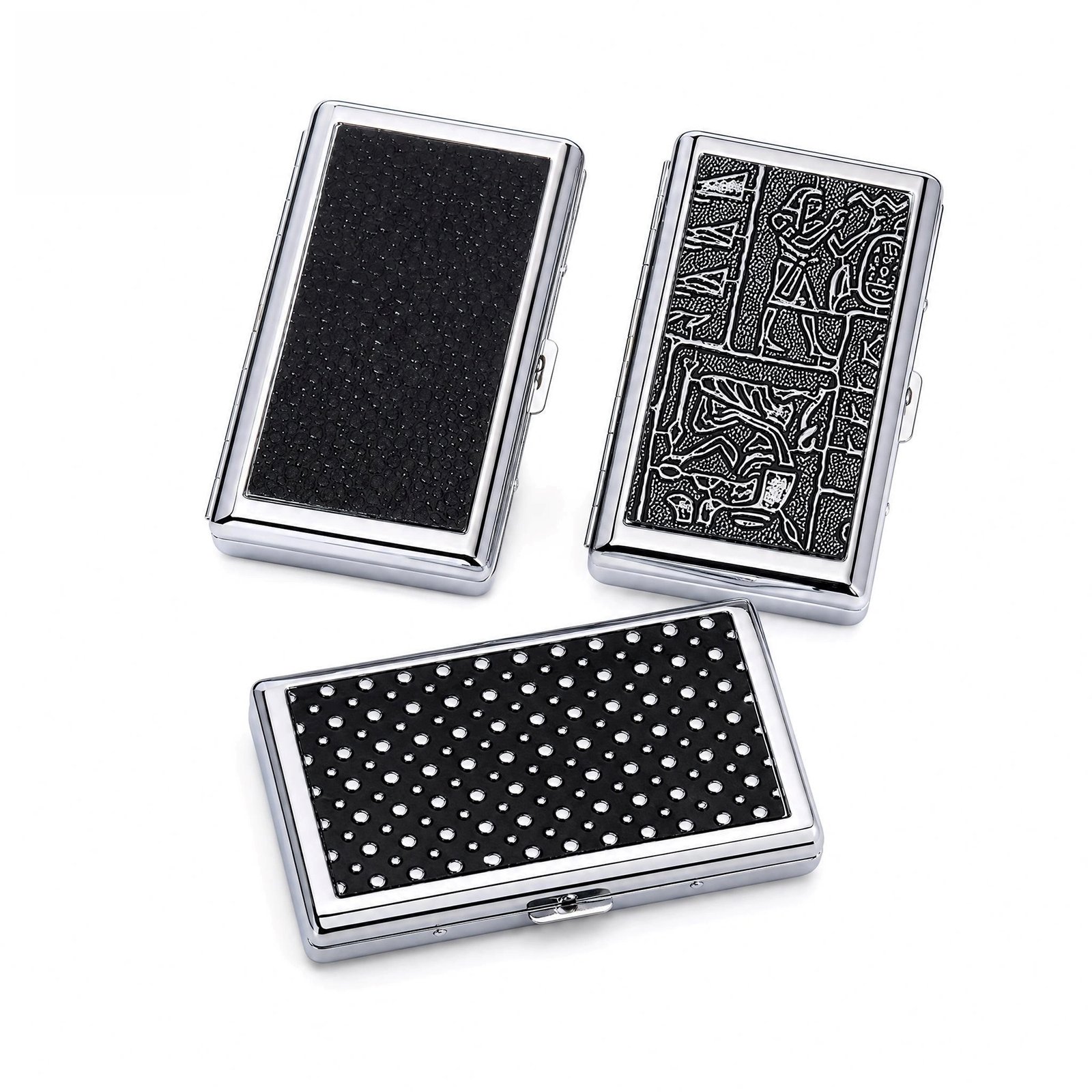 Premium Metal Cigarette Case - Sleek Compact, Snap Closure, 3 Textured Designs