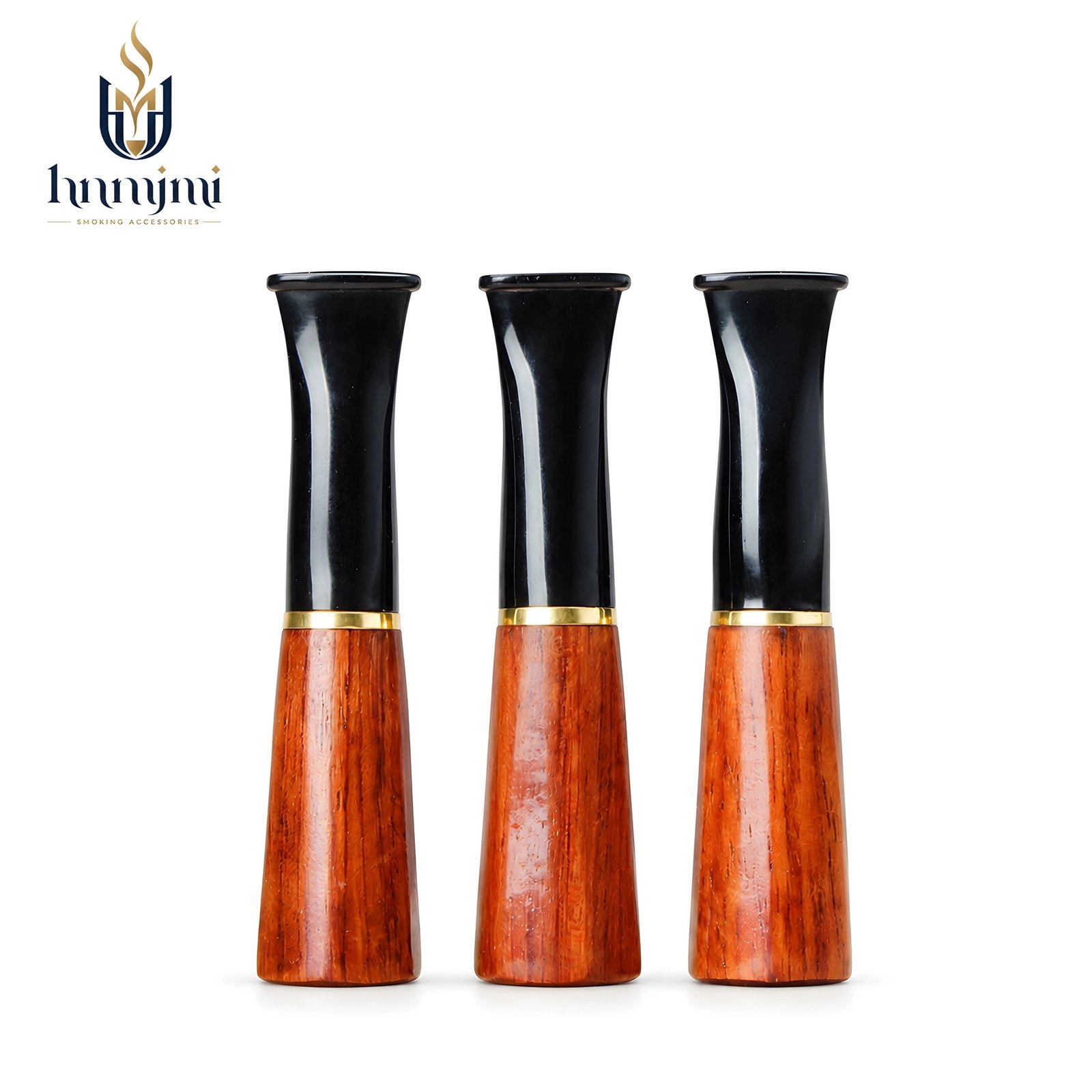 hnmjmi Solid Wood Cigar Holder - Natural Wood, Black & Gold, Smooth Draw, Portable - Image 2