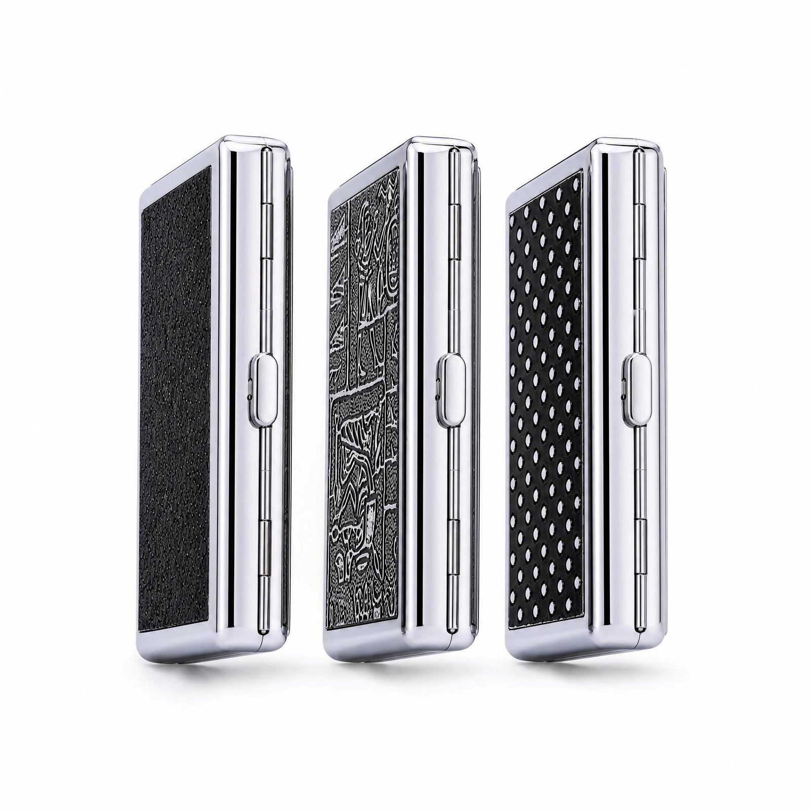 Premium Metal Cigarette Case - Sleek Compact, Snap Closure, 3 Textured Designs - Image 2