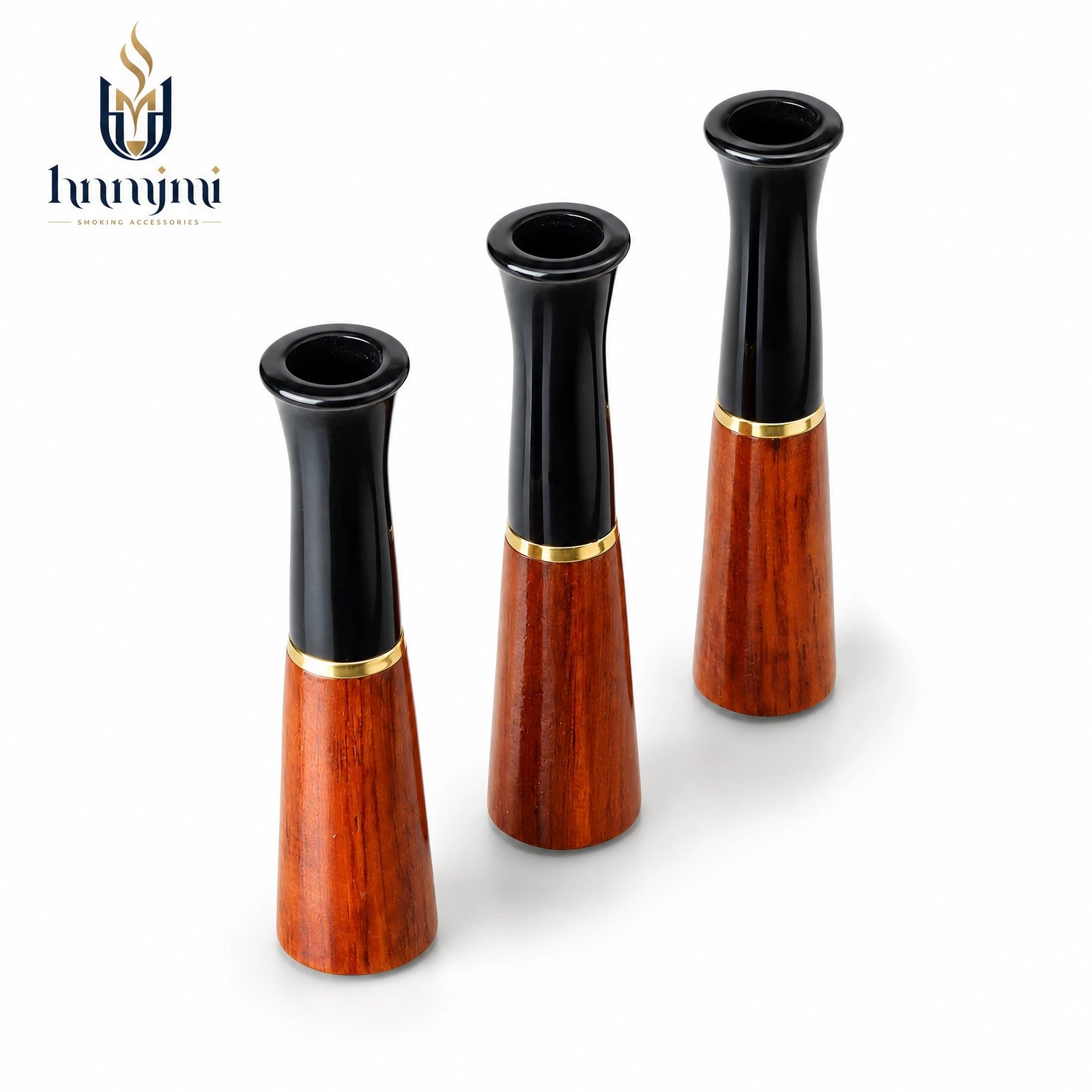 hnmjmi Solid Wood Cigar Holder - Natural Wood, Black & Gold, Smooth Draw, Portable - Image 3