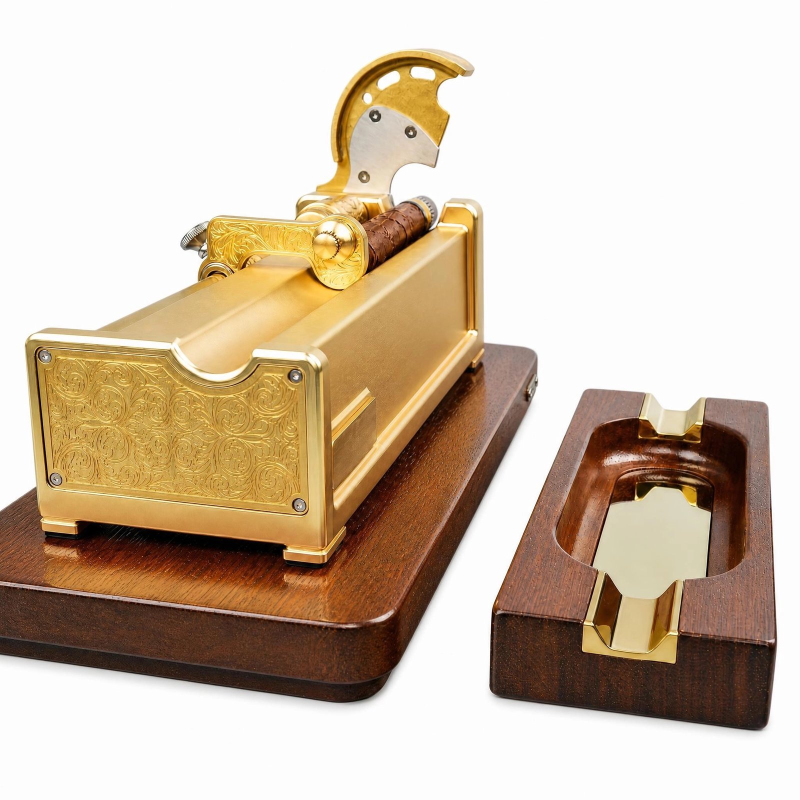 Luxury Cigar Cutter Set - Solid Brass, Walnut Base, Includes Ashtray, Gift-Ready - Image 3