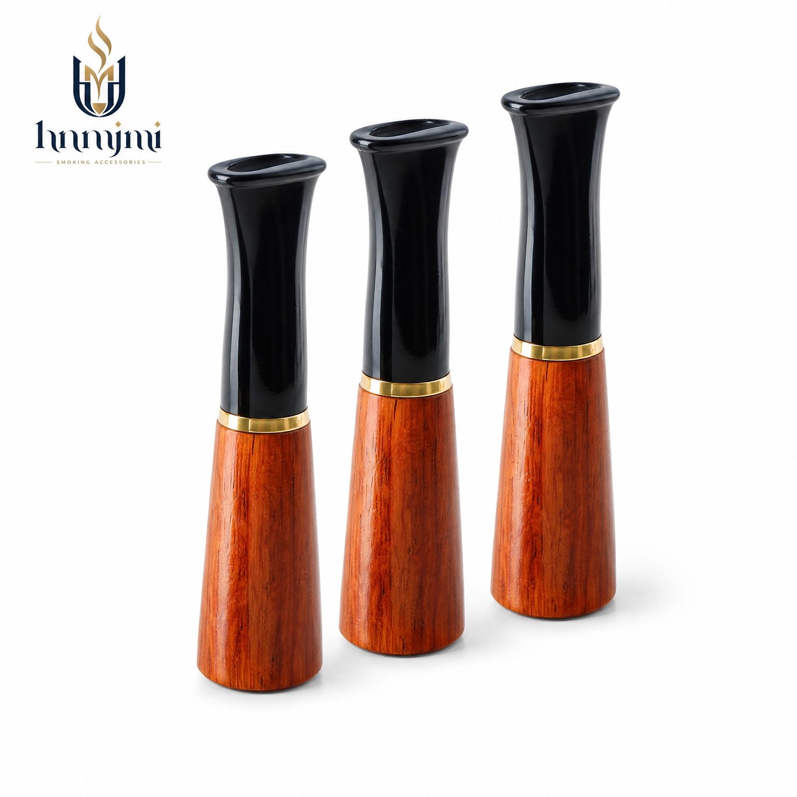 hnmjmi Solid Wood Cigar Holder - Natural Wood, Black & Gold, Smooth Draw, Portable - Image 4