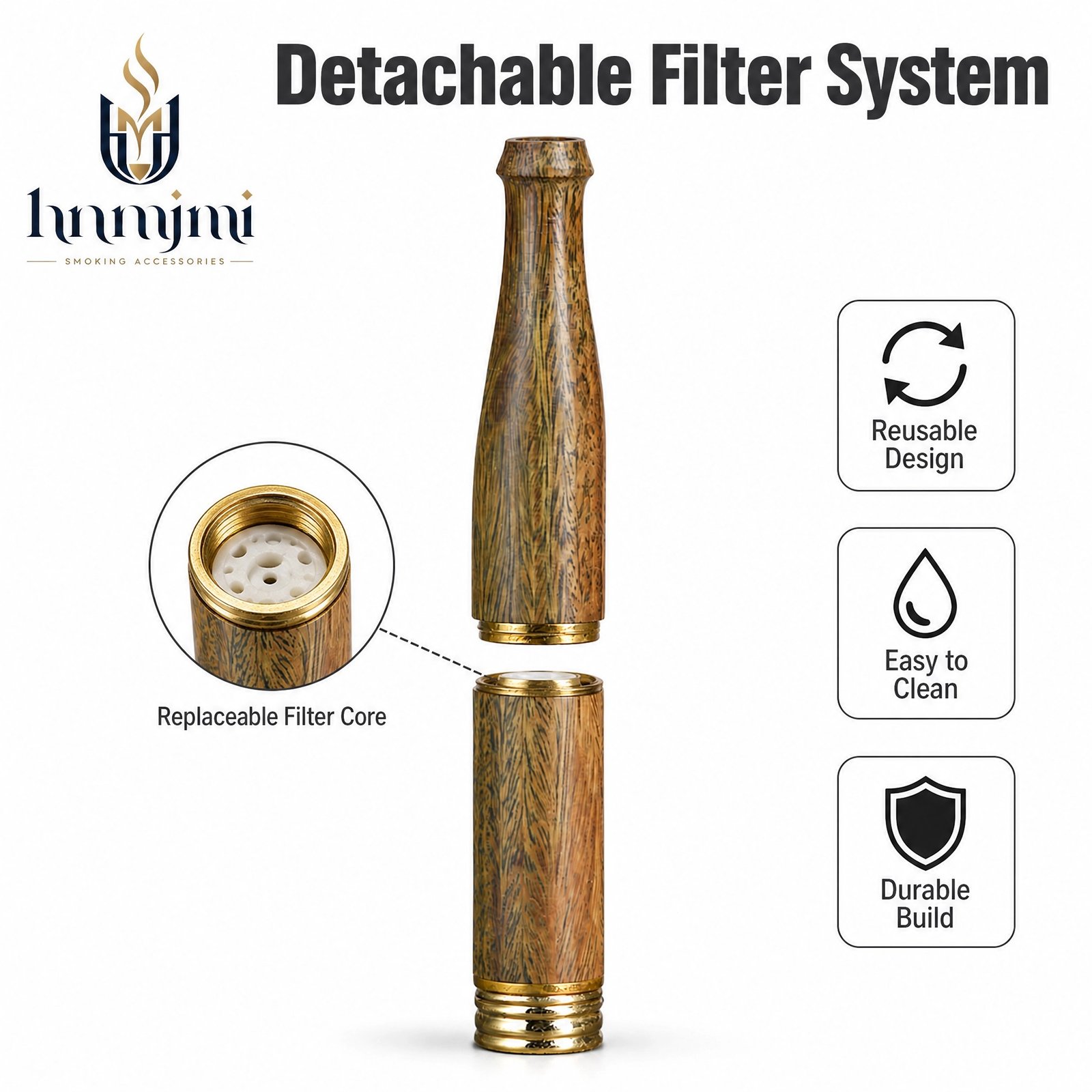 hnmjmi Wood Cigarette Filter Holder - Natural Wood, Reusable, Smooth Draw - Image 4