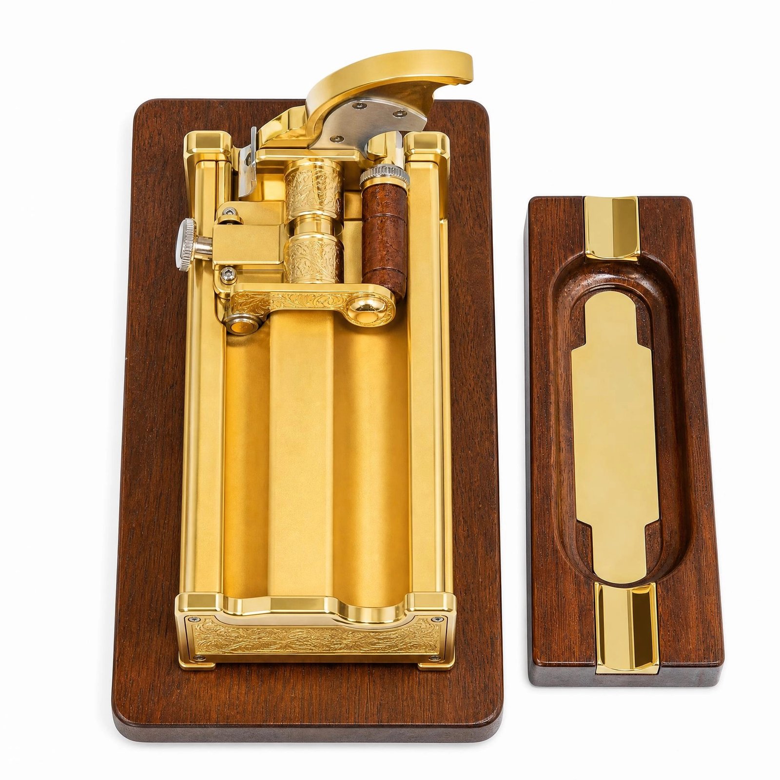 Luxury Cigar Cutter Set - Solid Brass, Walnut Base, Includes Ashtray, Gift-Ready - Image 4