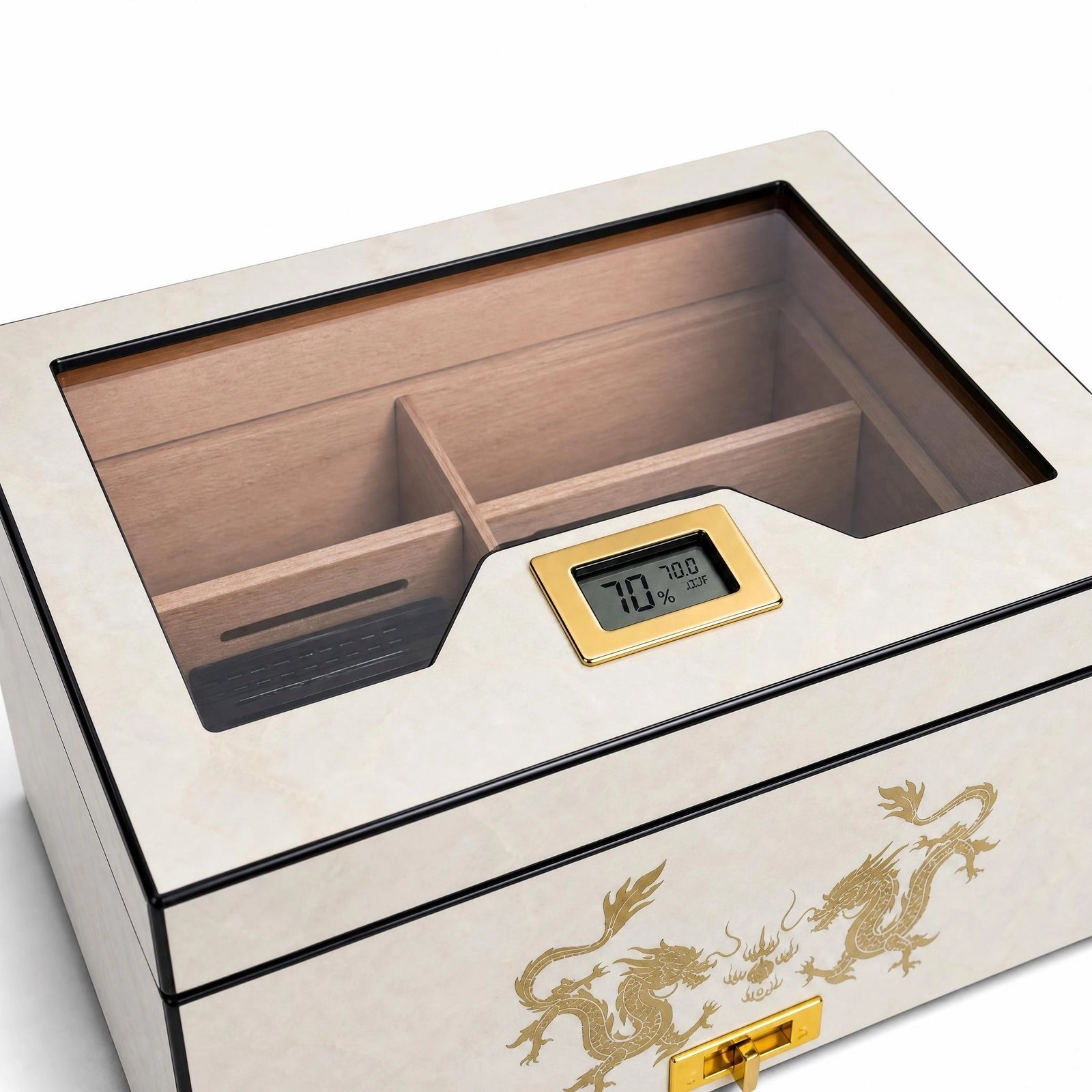 Cigar Humidor Gift Set - Lighter, Leather Case, Ashtray, Digital Hygrometer, Cedar Lined - Image 5